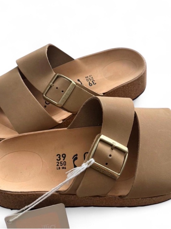 Birkenstock Shoes - Papillio by Birkenstock Almina Nubuck Platform Slide Sandals in sandcastle